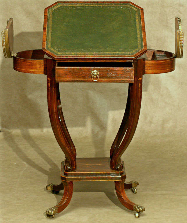 Inlaid English Regency Rosewood Writing Table, Ca. 1825 In Excellent Condition In Great Barrington, MA